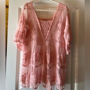 POL NWOT Elegant Pink Lace Tunic Top S/M